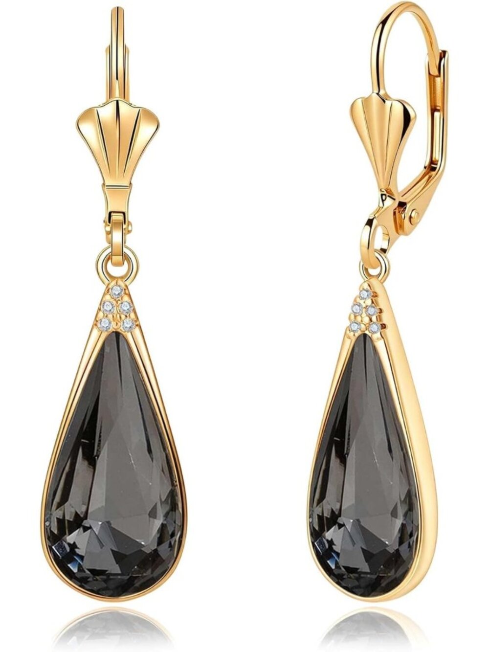 Elegant Teardrop Crystal Dangle Earrings - Leverback Style for Women